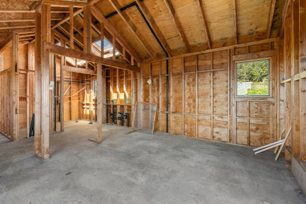 Home interior with wood framing under construction